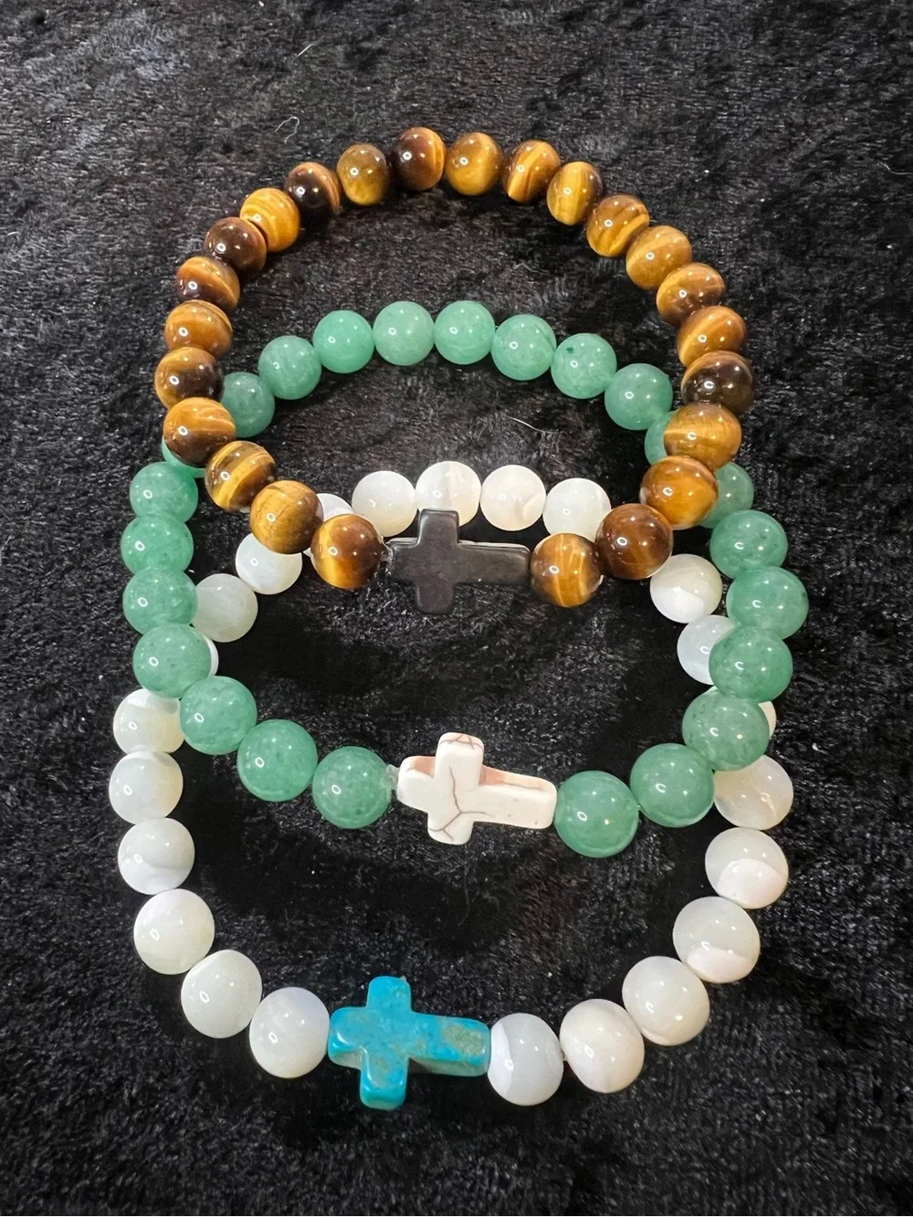 Set of 3 Artisan Men's Beaded Stretch Bracelet 8mm Genuine Gemstones (FL1092)